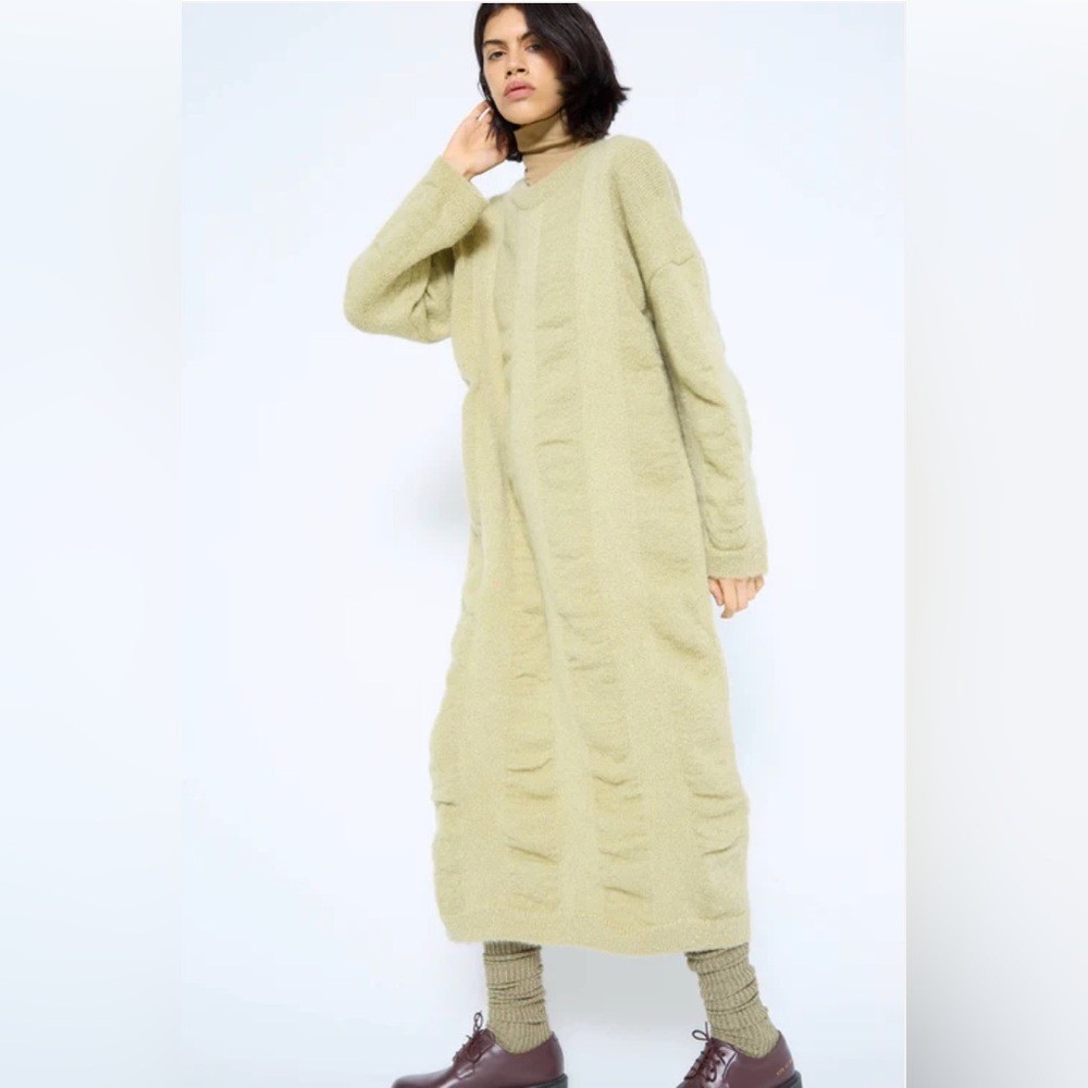 Black Crane Lime Waterfall Mohair & Wool Dress - Size L - Never Worn - Picture 1 of 15